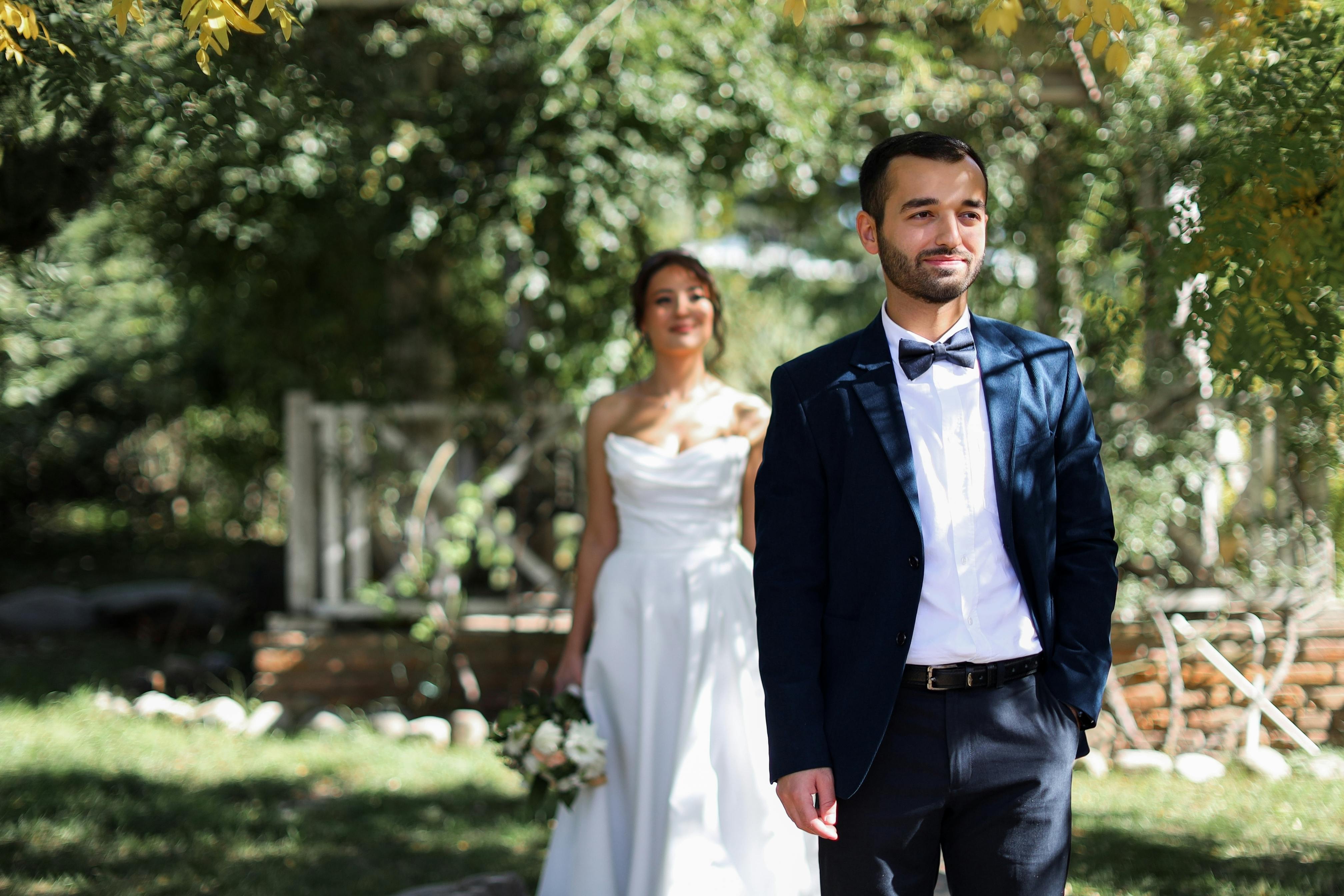 Blind first look wedding photos